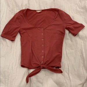 Pink button down bottom tie top
